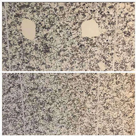 Before and after: damaged granite tiles repaired in place